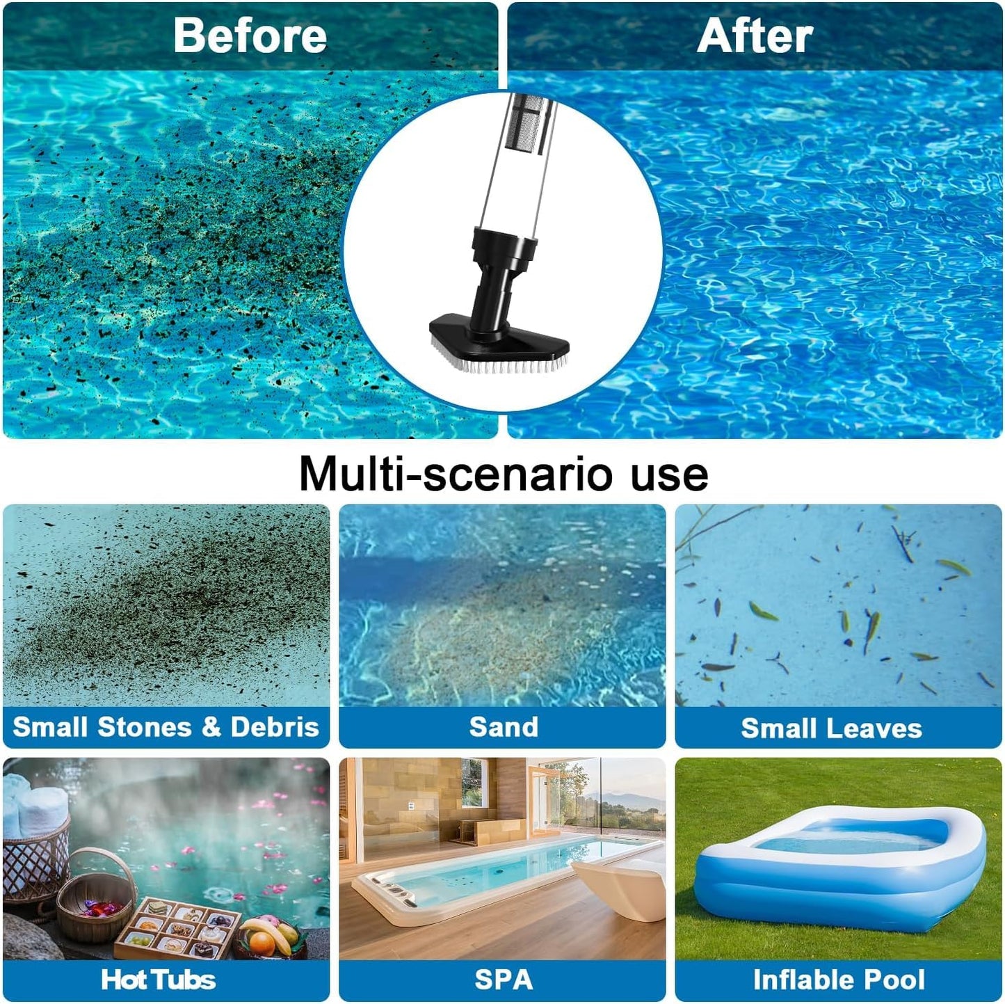 4 in 1 Cordless Rechargeable Small Pool Vacuum spa hot tub 90 Mins Running Time, 12 Gallons/Min Powerful Suction (Black Orange)