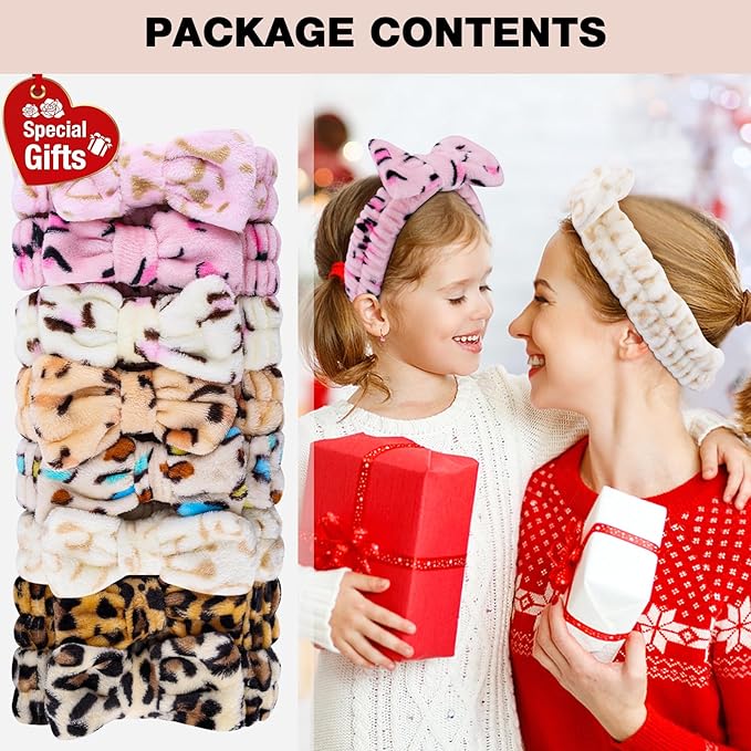 YOOVR 8pcs Spa Headband, Mothers Day Gifts Bulk, Stocking Stuffers for Teen Girls Women, Skincare Makeup Face Wash Headband, Hair Accessories, Party Favors for Adult, Easter Baskets Stuffers (Leopard)
