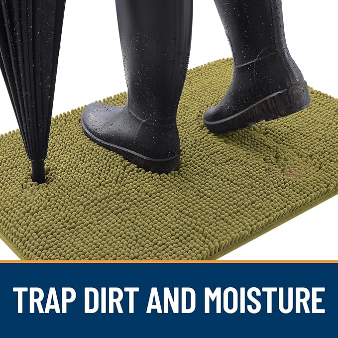OLANLY Dog Door Mat for Muddy Paws 54x32, Absorbs Moisture and Dirt, Absorbent Non-Slip Washable Doormat, Quick Dry Chenille Mud Mat, Entry Indoor Entryway Carpet for Inside Floor, Willow Green
