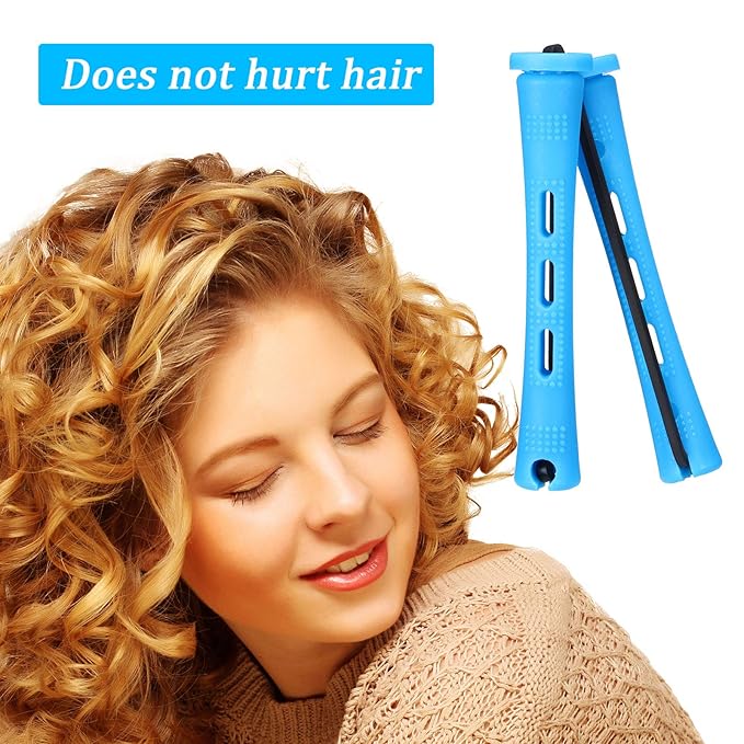 WILLBOND 60 Pcs Short Perm Rods Natural Hair Perm Rods with Elastic Rubber Band Non Slip Plastic Perming Cold Wave Kit for Women Hairdressing Styling Tool(0.35 Inch,Blue)