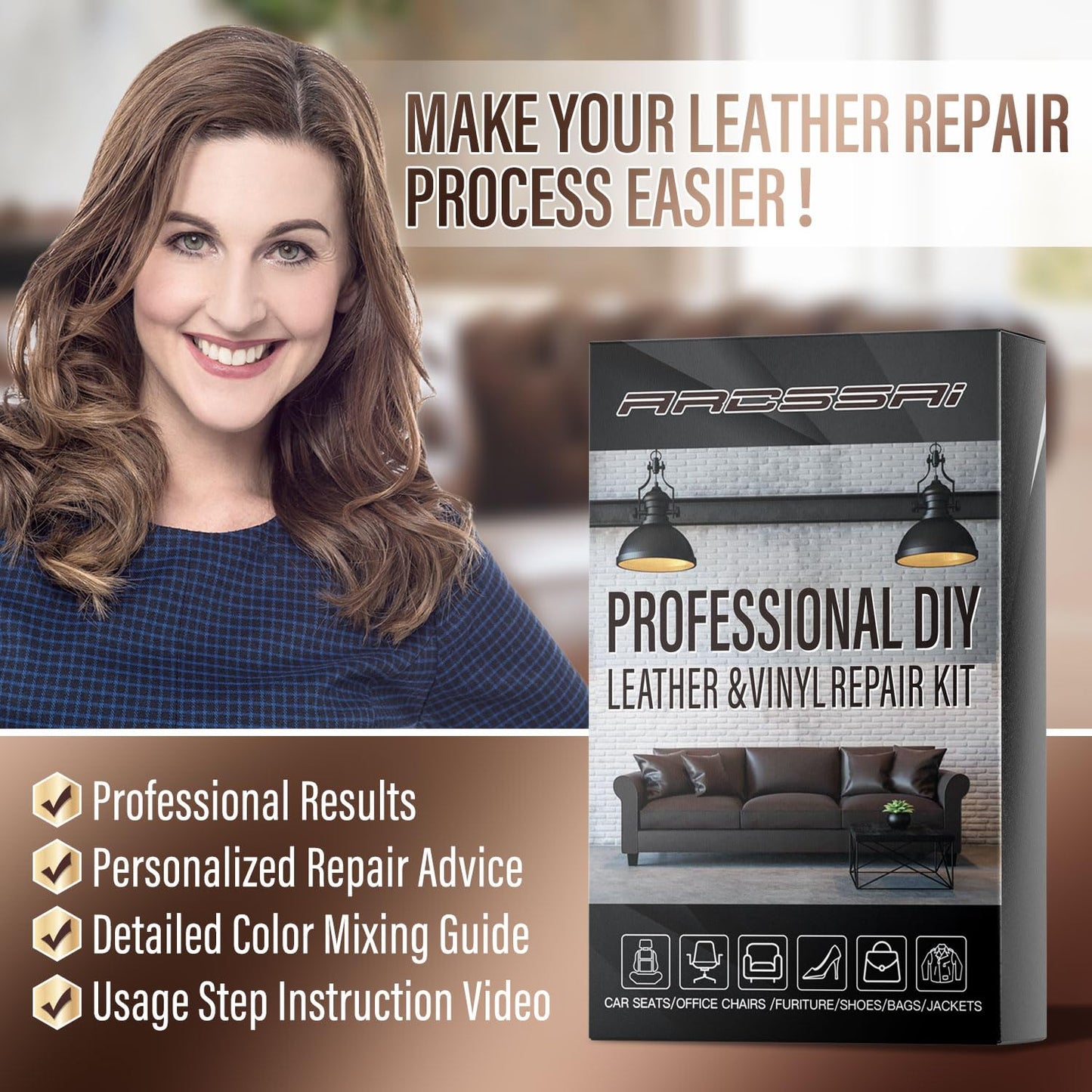 Leather Repair Kit for Furniture, Sofa, Jacket, Car Seats and Purse. Vinyl Repair Kit. Super Easy Instructions to Match Any Color, Restore Any Material, Bonded, Italian, Pleather, Genuine
