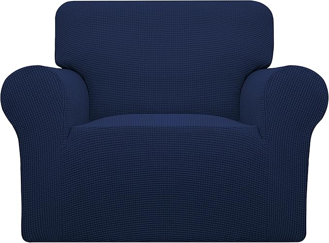 Easy-Going Stretch Chair Sofa Slipcover 1-Piece Couch Sofa Cover Furniture Protector Soft with Elastic Bottom for Kids, Pet. Spandex Jacquard Fabric Small Checks (Chair, Navy)