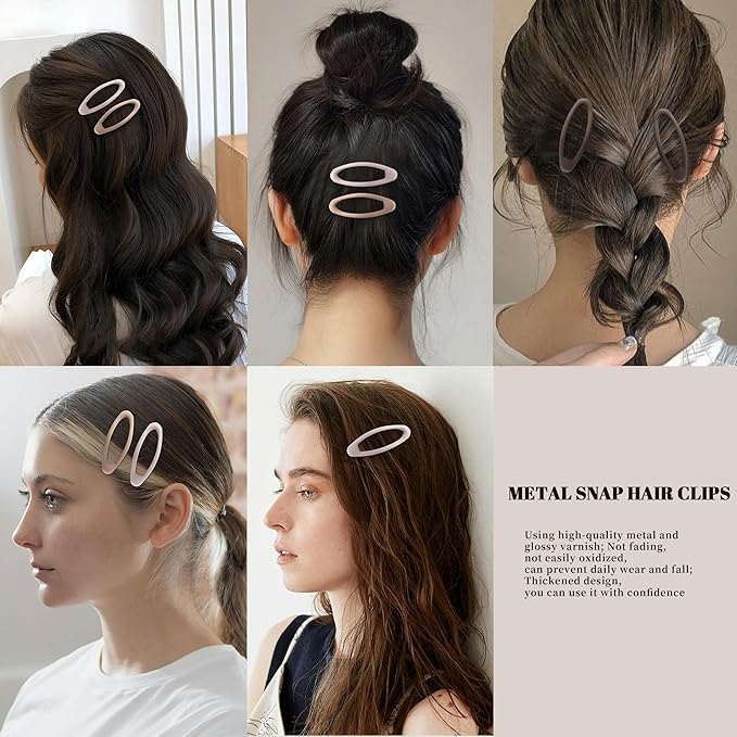20PCS Oval Metal Snap Clips for Women No Slip Small Barrettes for Thin Fine Hair,Matte Black Brown Beige
