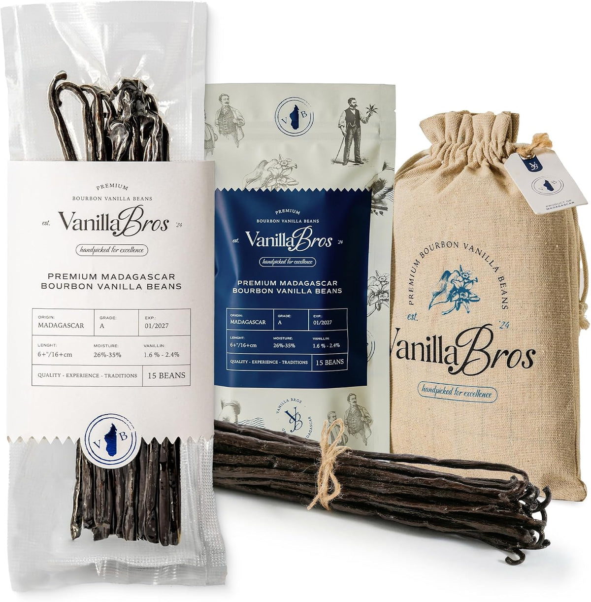 15 Madagascar Vanilla Beans Grade A - Gourmet Bourbon Vanilla Pods 6.3-8.3" - For Baking, Cooking & Homemade Vanilla Extract - VanillaBros