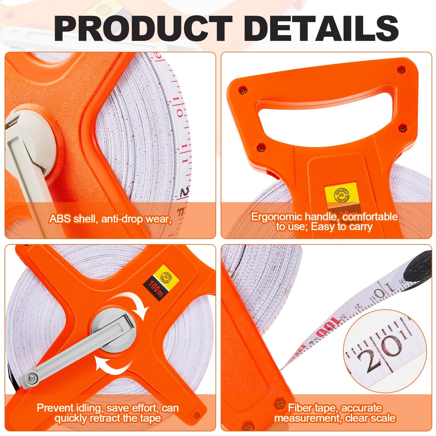 Kanayu 2 Pieces 330 ft Open Reel Retractable Long Fiberglass Tape Measure Feet and Meters Measuring Yard for Engineer Sport Field Project Construction