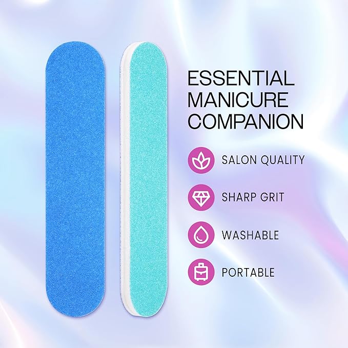25PCS Mini Size PANA Professional Double Sided Nail Files - Blue, 100/100 Grit - Emery Board Nail Buffering File Manicure Pedicure Nail Polisher Washable