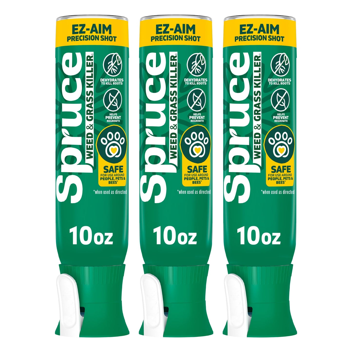 Spruce EZ-AIM Grass and Weed Killer Spray - Precision Shot for Cracks, Edges & Small Spaces - Starts Wilting in 1 Hour, Dead Weeds in 24 Hours (3 Pack, 10 Oz Each)