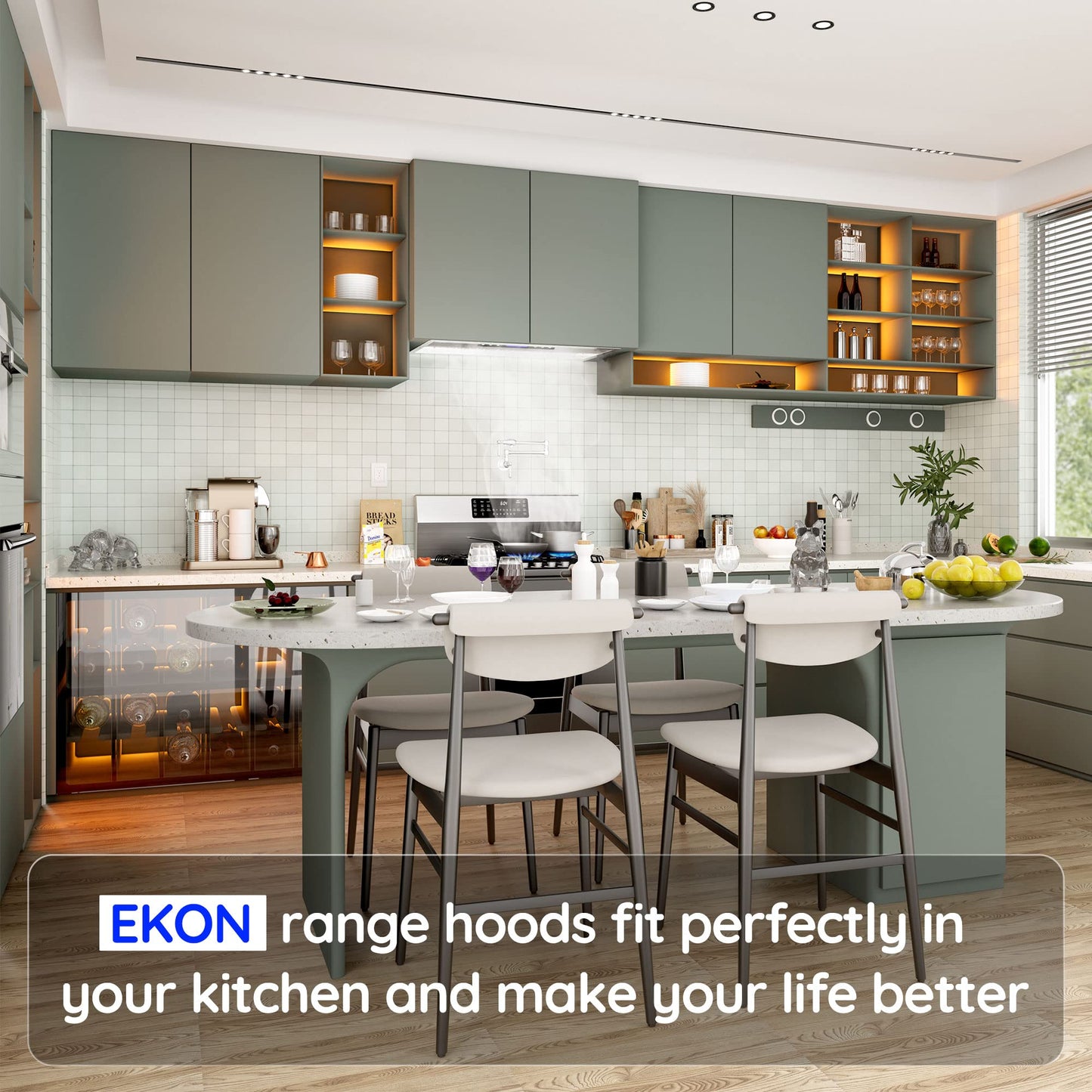 EKON Range Hood Insert 42 Inch, 900 CFM Kitchen Vent Hood, Built-in Ducted or Ductless Convertible, Remote & 4-Speed Touch Control, Adjustable LED Lights, Stainless Steel, NAB02-42