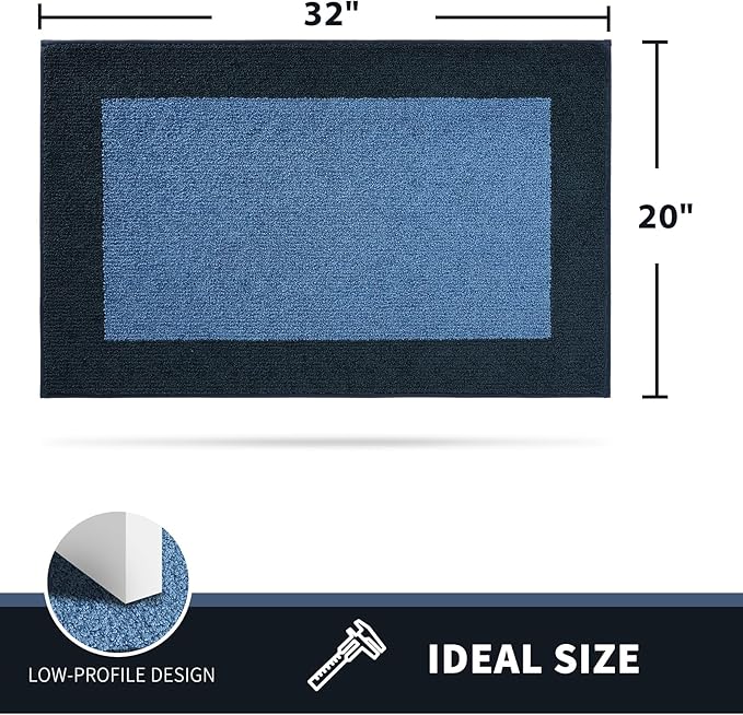 PURRUGS Dirt Trapping Door Mat 20" x 32", Non-Slip Washable Entry Mat, Dog Doormat, Front Door Mat, Super Absorbent Entrance Mat for Muddy Shoes & Paws, Light Blue & Navy