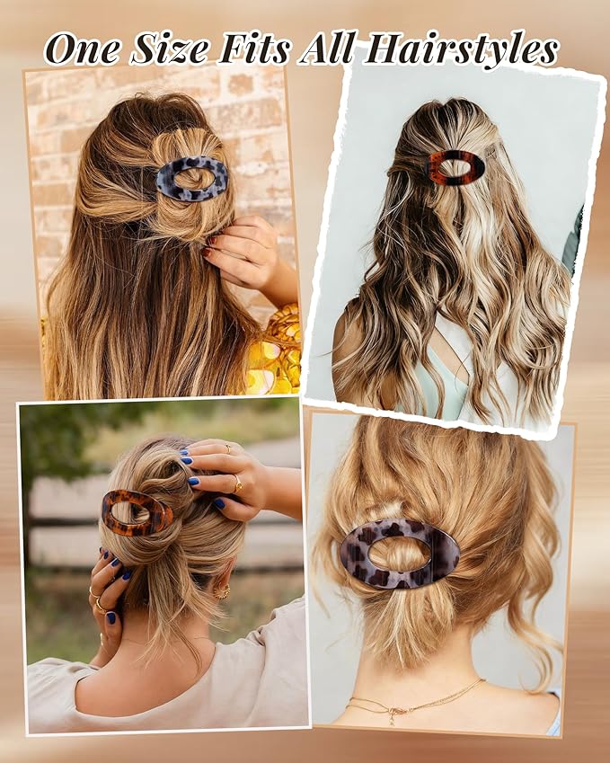 Mesovor 6 Pack Flat Hair Claw Clips, 4.33" Nonslip Large Round Lay Flat Hair Clips | Strong Hold French Flat Hairclips for Lying Down, Yoga, Driving (Tortoise Polished)