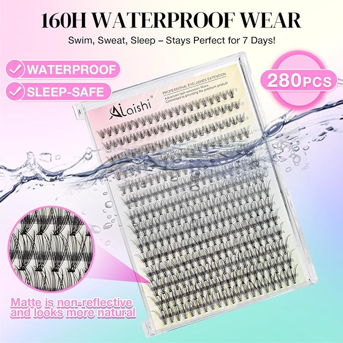Lash Clusters DIY Cluster Eyelash Extensions 280pcs 9‑16mm 20D Wispy D Curl Natural Lashes–Waterproof Fake Cat Eye Soft Individual Soft Clusters(16MIX2-3-X)