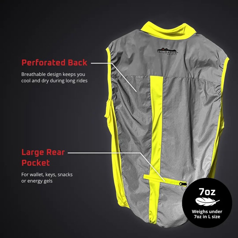 Tailgator Vis-Vest Reflective Safety Vest for Running & Cycling — High-Visibility Hi-Vis Vest for Men & Women, Neon Green Retro-Reflective Glass Beads, Breathable, YKK Zippers – Medium