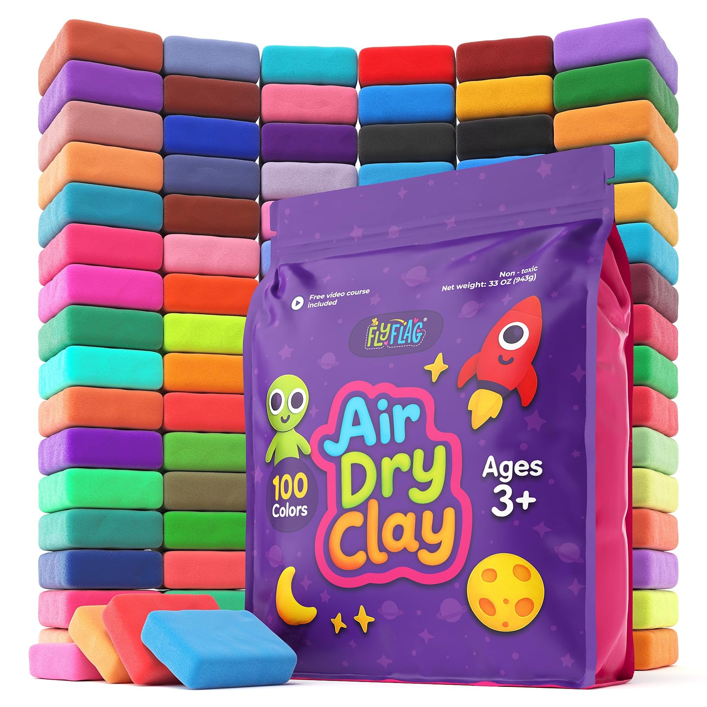 FlyFlag Air Dry Clay - 100 Colors, Ultra Light and Soft, Non-Toxic Modeling Clay for Kids with Tools and Tutorials, for Creative Play and Learning