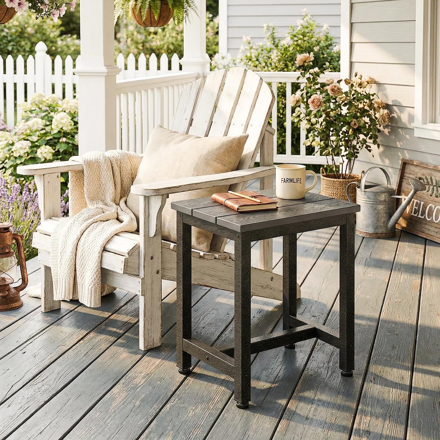 ODK Outdoor Side Table, Adirondack Patio End Table with Weather-Resistant, Waterproof Top for Hot Tub, Garden, Balcony, Poolside, Durable & Easy-to-Clean, Grey