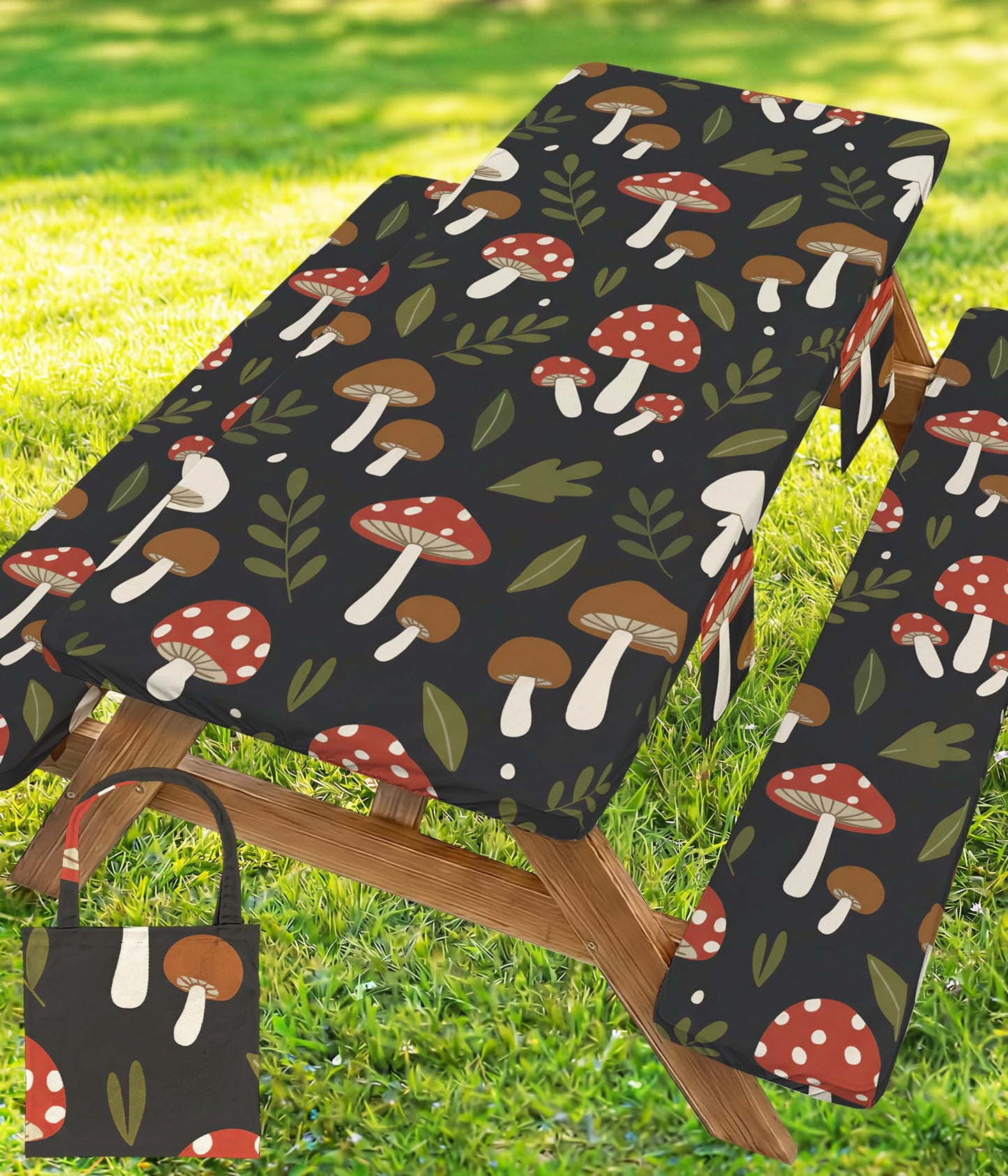 Picnic Table Cover with Bench Covers Elastic Tablecloth Camping Essentials Table Cloth Outdoor Glamping Cool Unique Fun Ideas Birthday Camping Gifts for Mother Mama Mommy Mom from Daughter Son Black