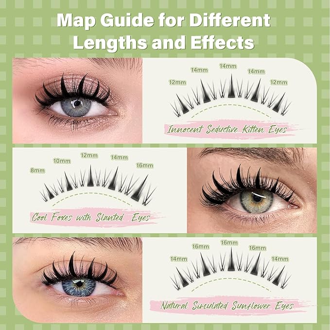 KEYYOU Fairy Lash Clusters 96Pcs D Curl 10MM Manga Lash Extension Eyelash Extension Wispy Natural Invisible Band Lash with Waterproof DIY Lash Extension at Home(Fairy-D-8MM)