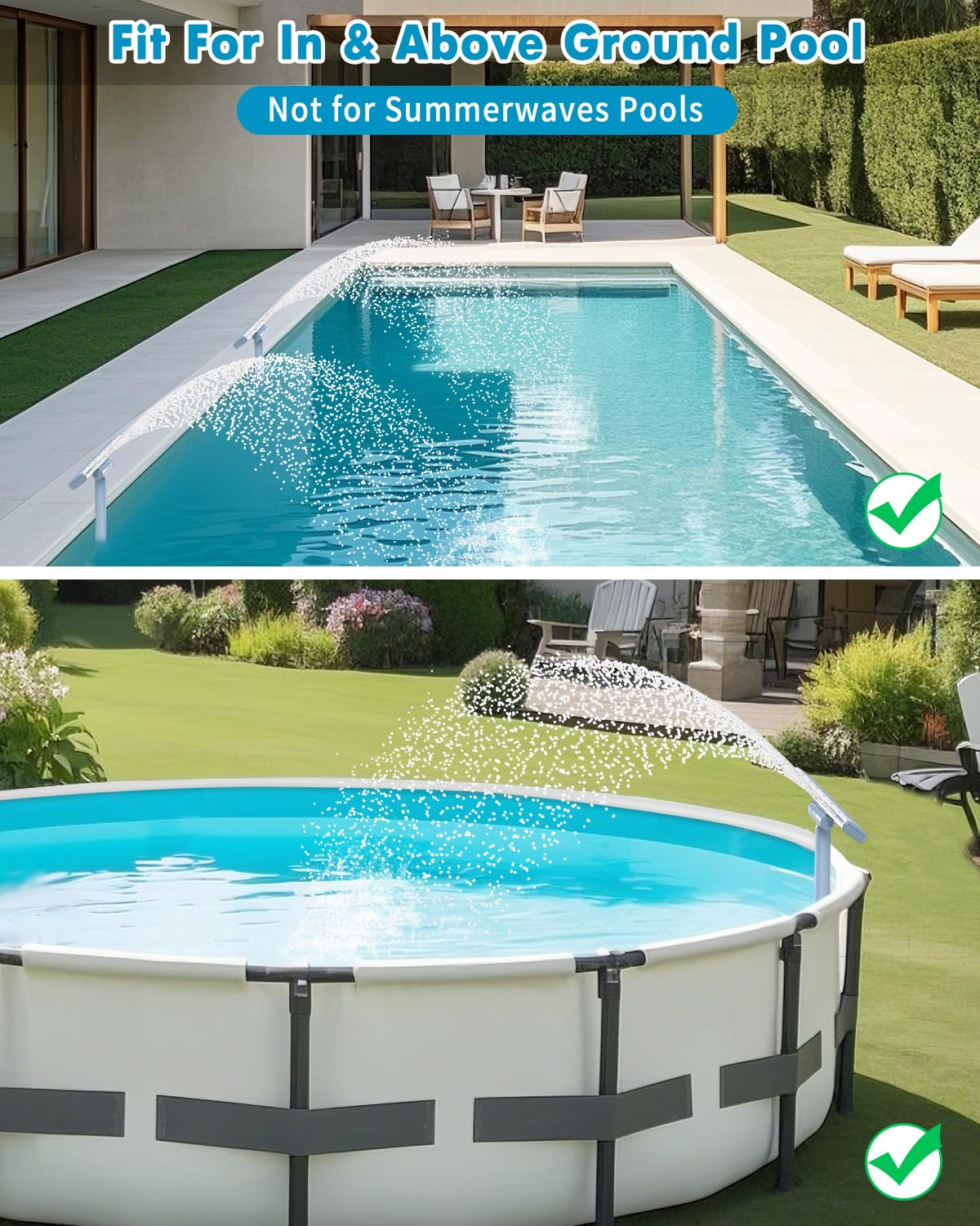 【2026 Upgrade】 Pool Fountain for Above and In-Ground Pools, 360° Adjustable Wide Waterfall Sprinkler with Extension Tube, Swimming Relaxation & Cooling 10-20 Degrees ﻿ ﻿ ﻿ ﻿