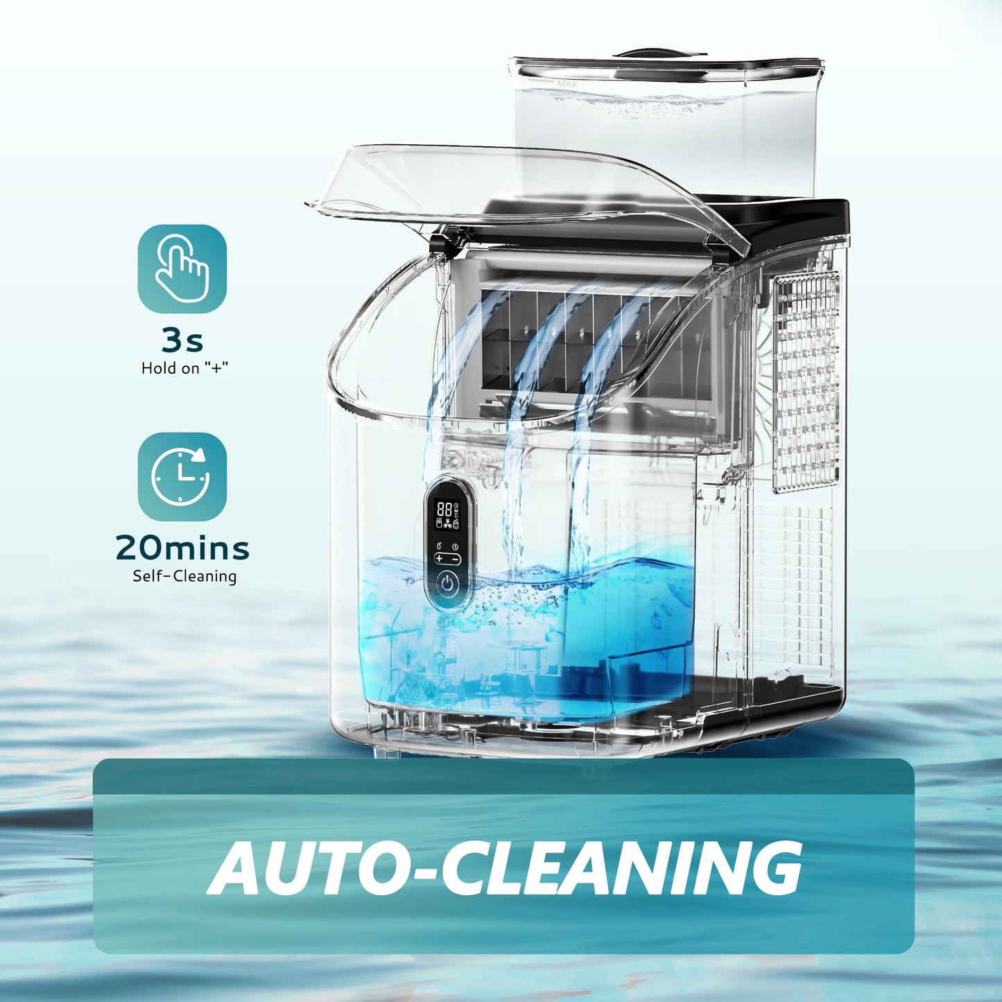 EUHOMY Ice Cube Maker Machine Countertop with External Water Tank, 2 Ways to Add Water, 34Lbs/Day, 16Pcs Ready in 7 Mins, Auto-Cleaning, with Ice Scoop & Basket, for Home/Kitchen/Office/Bar (Black)