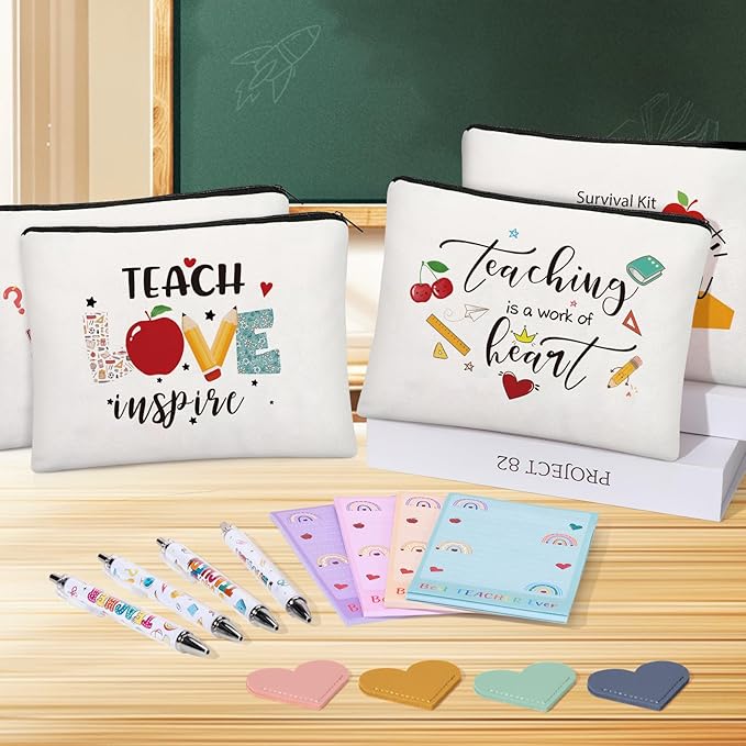 Teacher Appreciation Gifts in Bulk,16 PCS Teacher Gifts with Makeup Bag Sticky Note Pads Bookmarks Pen,Back to School Christmas Valentine End of Year Thank You Gift from Students