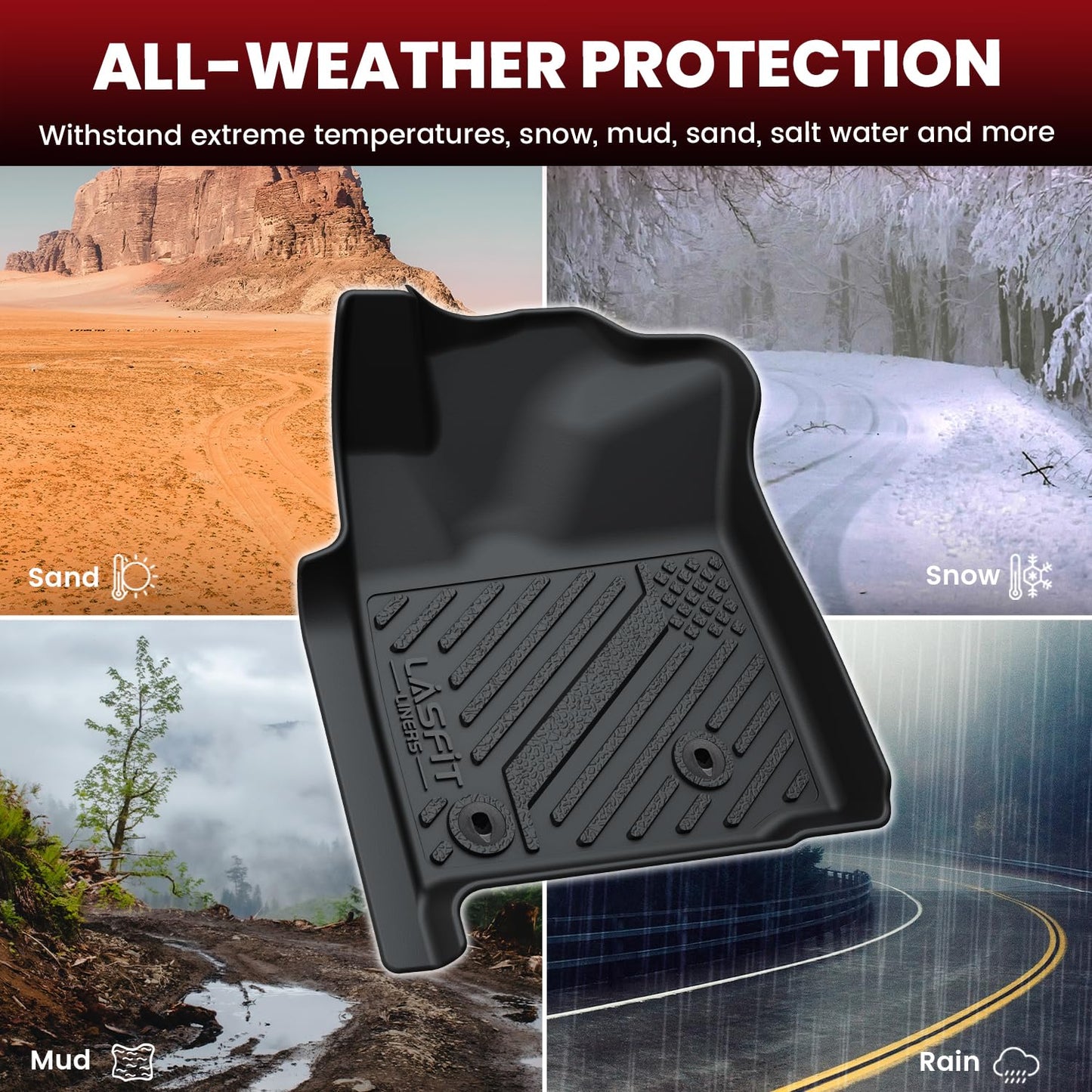 LASFIT Floor Mats for Toyota Tacoma 2008-2011 Access Cab Auto Tran, All Weather Custom Fit Floor Liners for Tacoma Second Row Optional with center storage box TPE Mats Front&Rear 2 Row Car Mats, Black
