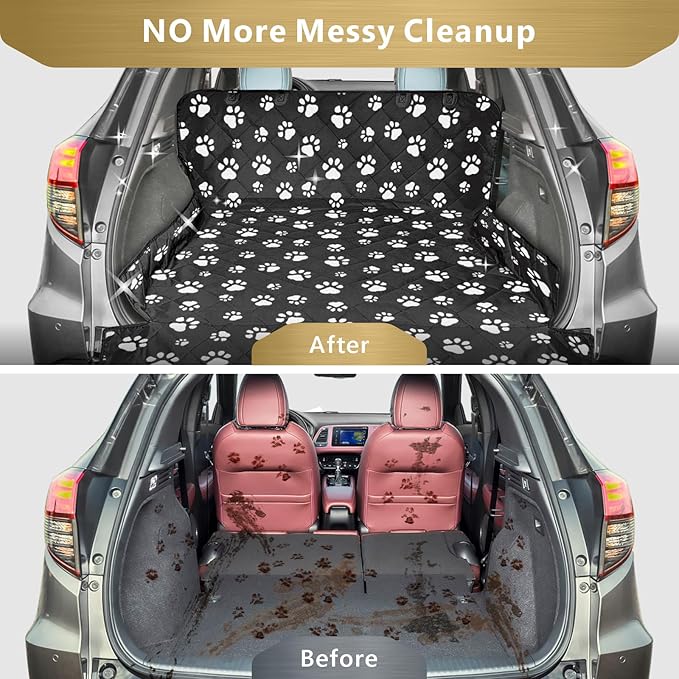 F-color SUV Cargo Liner for Dogs, Water Resistant Pet Cargo Cover Dog Seat Cover Mat for SUVs Sedans Vans with Bumper Flap Protector, Non-Slip, Large Size Universal Fit, Paw Print