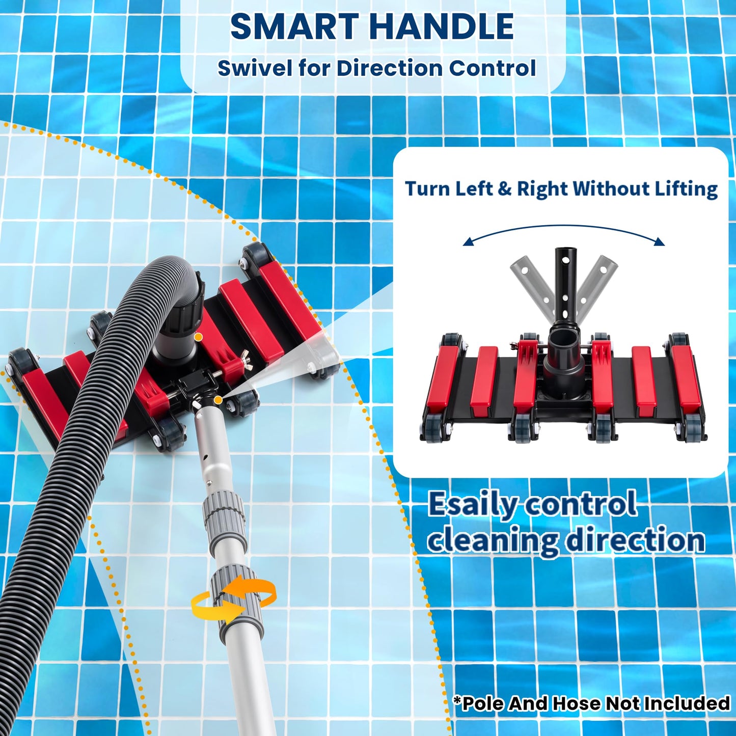 Sepetrel Commercial Grade Pool Vacuum Head with Wheels,19" Extra-Wide & Weighted Flexible Heavy-Duty Vac Cleaner for Effortless, Deep Cleaning
