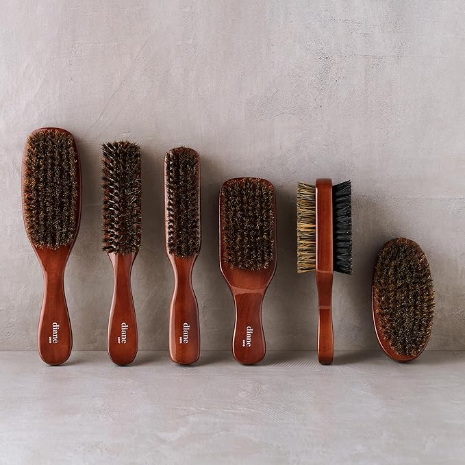 Diane Premium 100% Boar Bristle Styling Brush for Men and Barbers – Medium Bristles for Thick Coarse Hair – Use for Detangling, Smoothing, Wave Styles, Soft on Scalp, Restore Shine and Texture