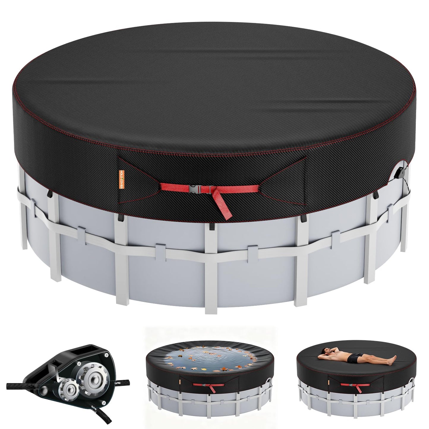 10 Ft Round Pool Cover, Solar Covers for Above Ground Pools, Stock Tank Pool Protector with Tightening Ratchet, Swimming Pool Cover Ideal for Waterproof and Dustproof
