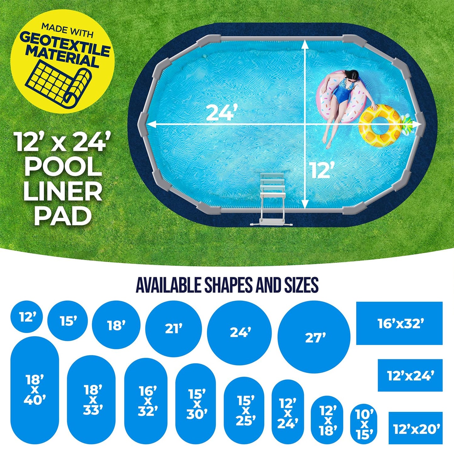 Shop Square 12-Foot-by-24-Foot Oval Pool Liner Pad for Above Ground Pools - Under Pool Padding, Above Ground Pool Pad Oval, Puncture Protection, Extend Liner Life, Durable Geotextile Material