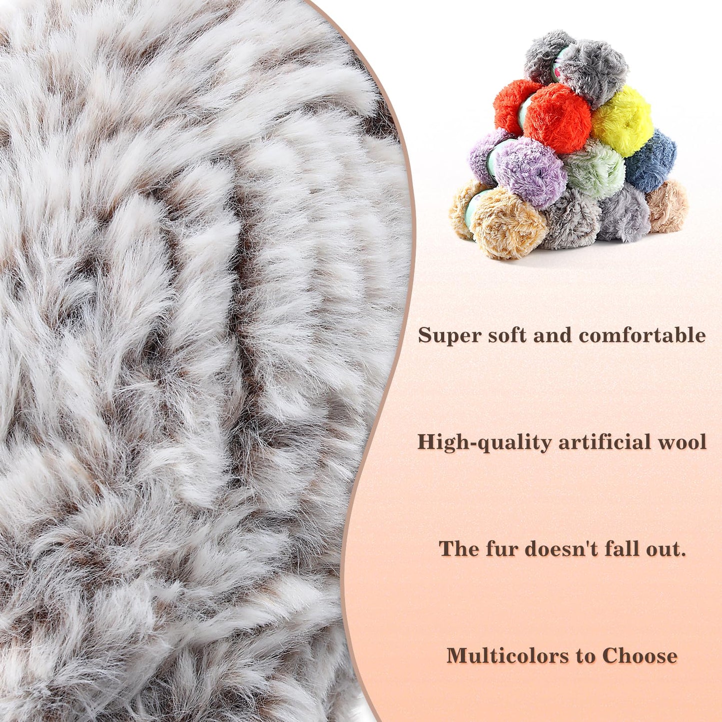 6 Skeins Faux Fur Yarn Soft Fluffy for Crocheting - Chunky Fuzzy Yarn for Crochet Amigurumi, Hat, Shawls, Total Length (71x6) Yards (Cream)