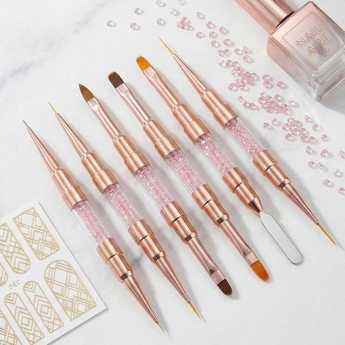 Dual-Ended Nail Art Liner Brushes(6PCS) - 5/7/10/15/19mm Precision Tips for Gel Polish Acrylic Painting, DIY Manicure and Cuticle Polish Mistake Correction