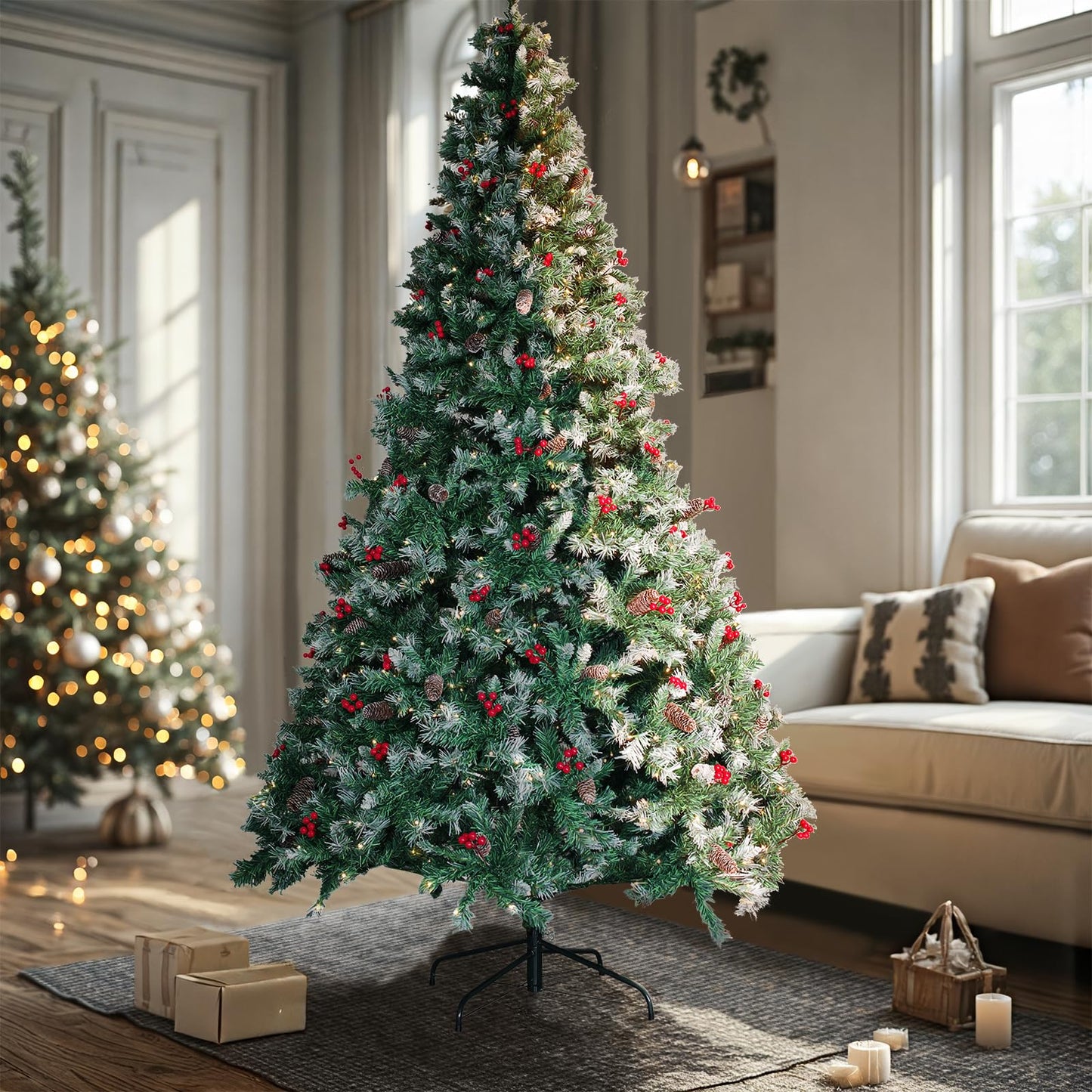 SENNOUL Prelit Christmas Tree with Lights 6ft - Premium Artificial Christmas Tree, with 874 Branch Tips and 250 Warm Lightsm, Support Automatique, Easy Assembly,Perfect Choice for Xmas Decorations