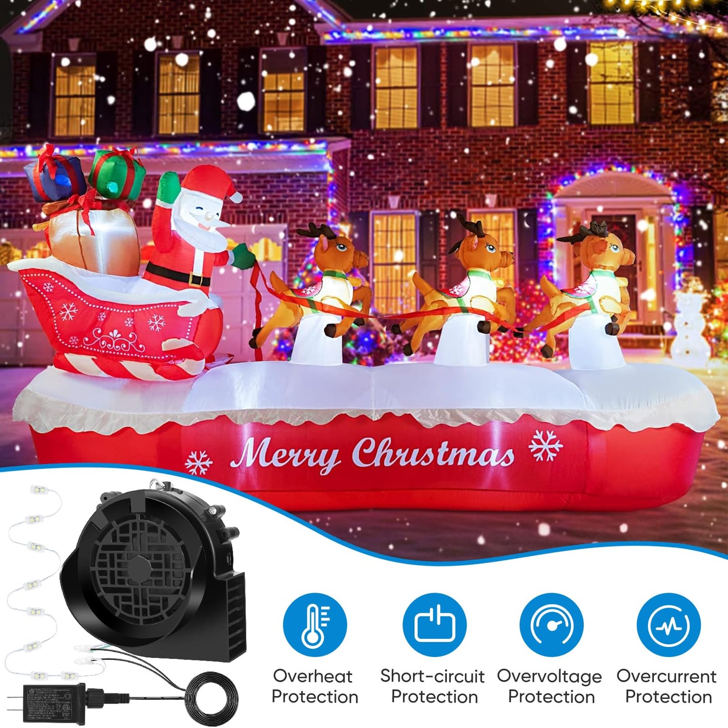 OHMANHE Replacement 1.5A Air Blower Fan for Inflatables, 8 Bright LEDs Motor with 2.0A Adapter Set, Strong Wind for 3-12FT Blow Up Yard Christmas Thanksgiving Outdoor Decor Inflatables