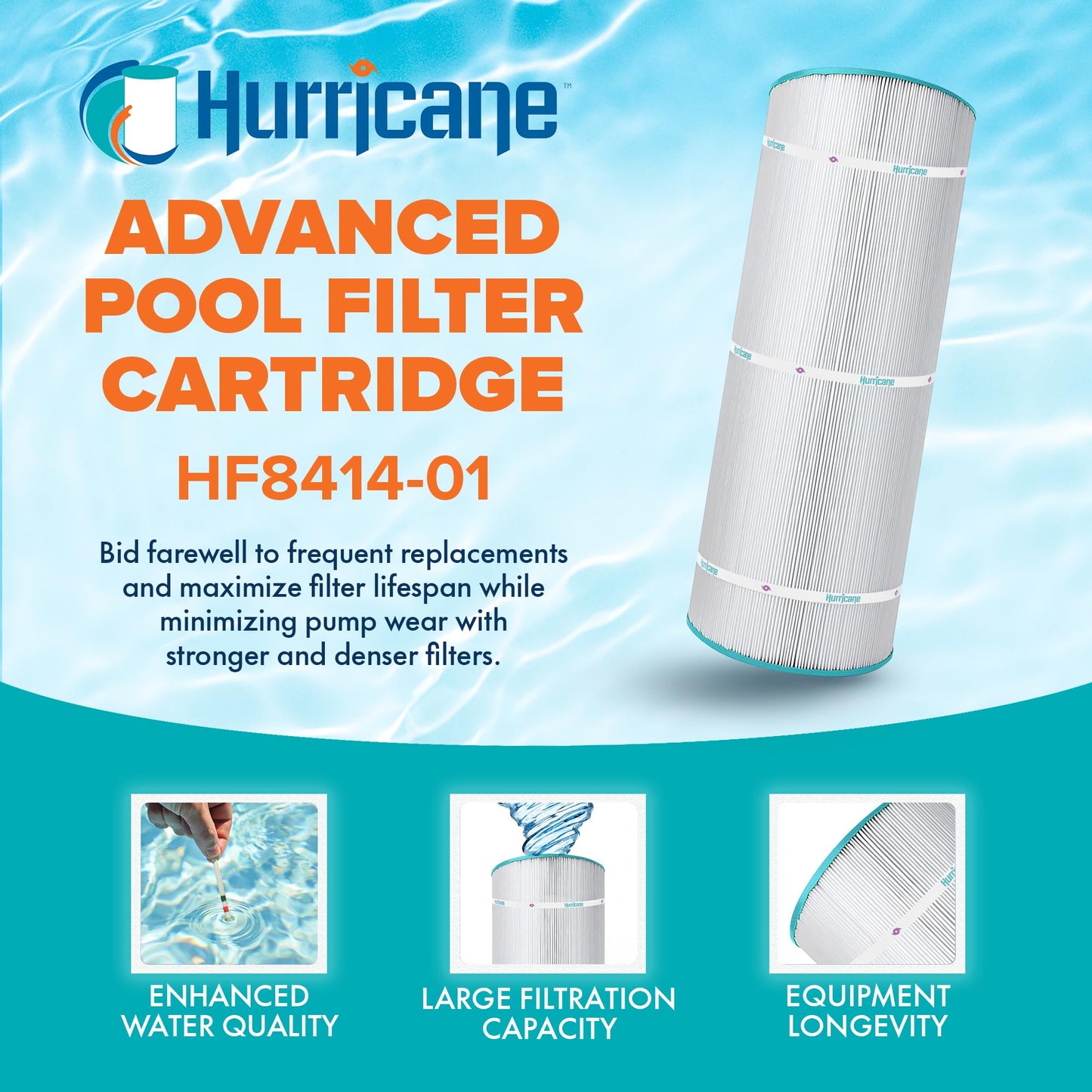 Hurricane Filters HF8414-01 Advanced Pool Filter Cartridge - Replacement for PWWCT150, Unicel C-8414, Filbur FC-1287, Waterway Clearwater II 150, Pro-Clean 150, Hayward X-Stream CC1500
