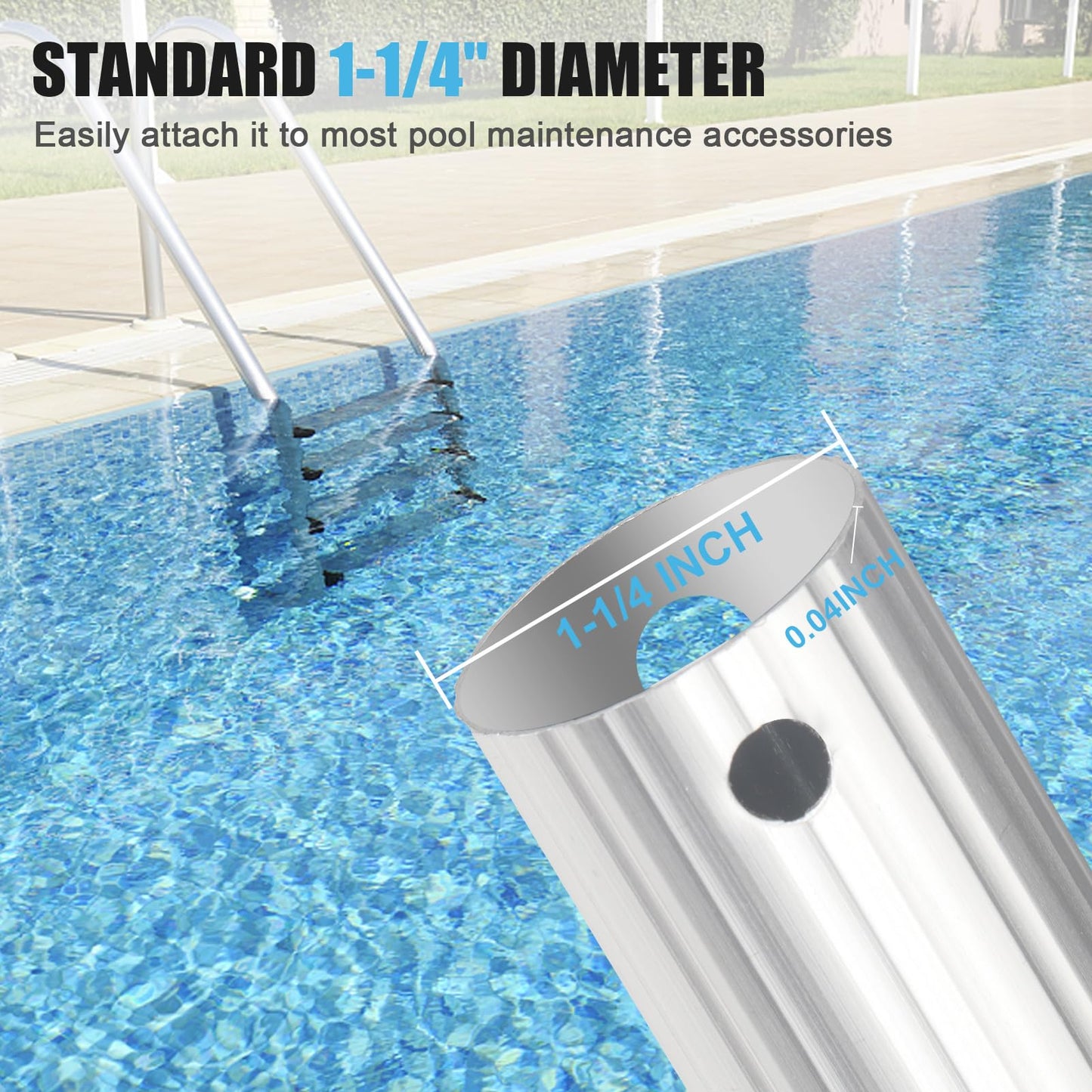 POOPLE Professional 16 Foot Telescopic Aluminum Swimming Pool Pole - Attach Connect Skimmer Nets, Rakes, Brushes, Vacuum Heads Cleaning