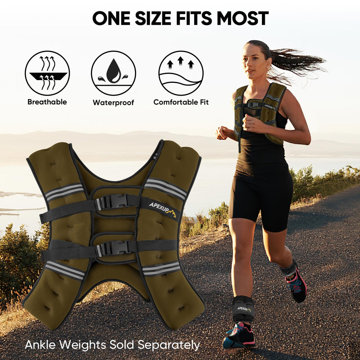 APEXUP 20lbs Weighted Vest Men Women, Weight Vest for Women Workout Equipment for Strength Training Running (Khaki)