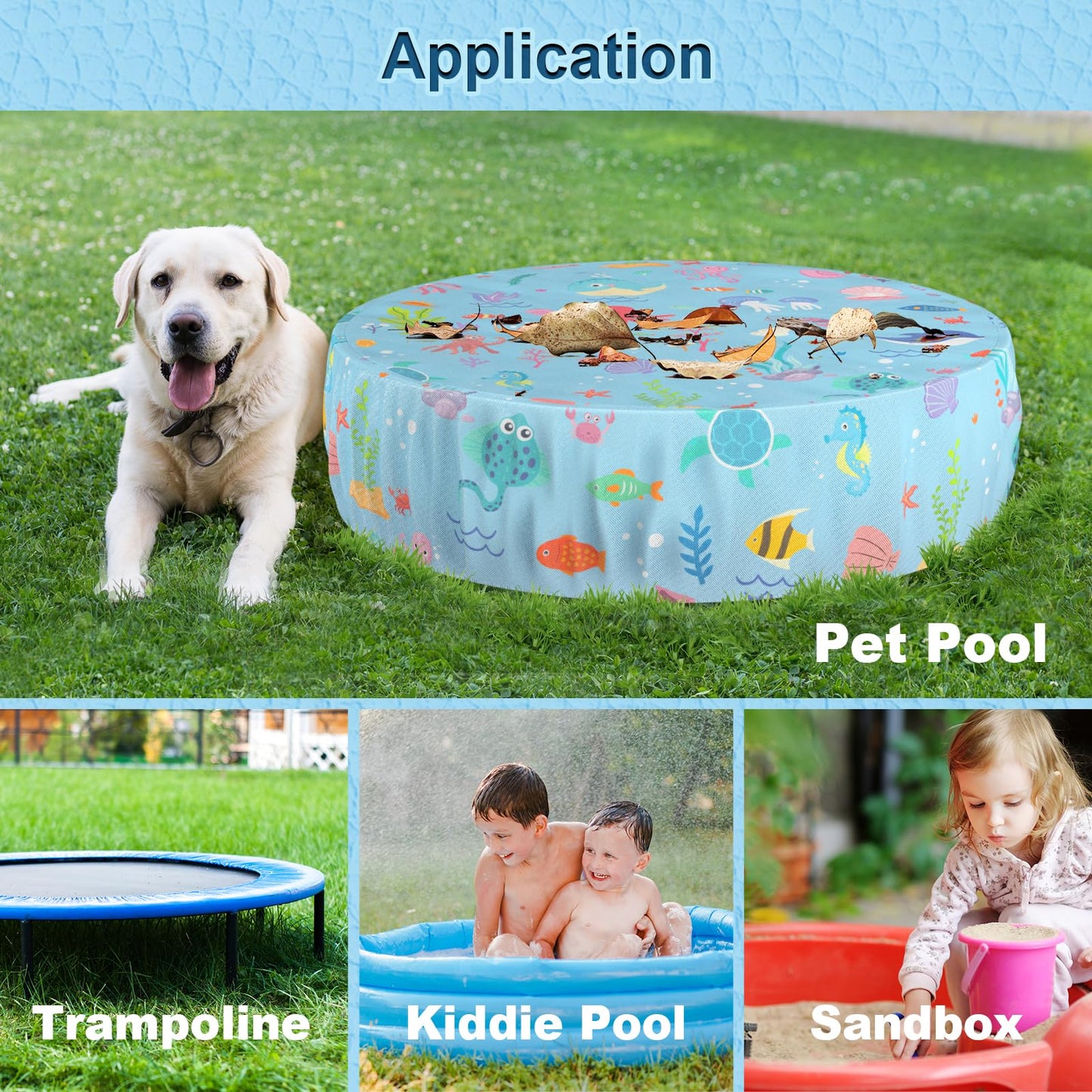 Docuwee Round Pool Cover 48", Foldable Kiddie Solar Cover Fit Dog Swimming Pool, Pets Kids Bath Tub, Anti-UV Dustproof Safety Pool Covers with Cute Ocean Animals Pattern