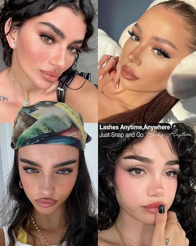 Lanflower Magnetic Eyelashes with Applicator Natural Look Magnetic Lashes with Lash Primer Wispy Magnetic Eyelashes Natural Look Reusable Cat Eye Lashes with Magnets No Need Glue