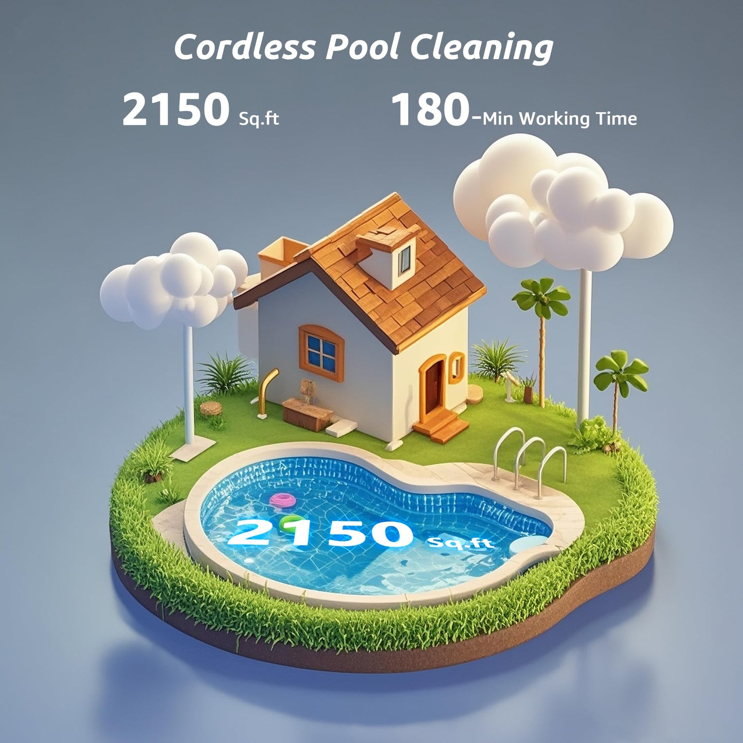 (2026 Upgrade) Cordless Robotic Pool Cleaner, 180 Mins Runtime Robotic Pool Vacuum for Inground Pools, Wall & Waterline Climbing Automatic Pool Vacuum with Sonar Navigation, Pool Up to 2150 Sq.ft