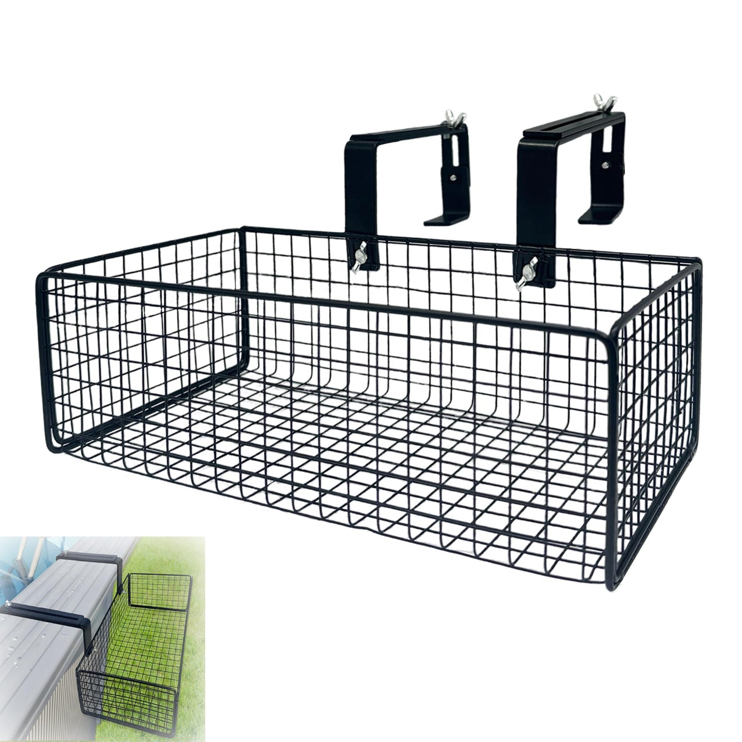 Desunqin 10 x 6 x 3.5 in Metal Poolside Storage Basket for Square Top Pools Only, Fit 4.9" to 9" Top Rails, Adjustable Swimming Pool Hanging Basket, Above Ground Pool Shelf Accessories to Organize