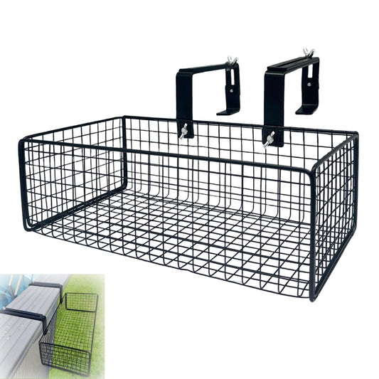 Desunqin 10 x 6 x 3.5 in Metal Poolside Storage Basket for Square Top Pools Only, Fit 4.9" to 9" Top Rails, Adjustable Swimming Pool Hanging Basket, Above Ground Pool Shelf Accessories to Organize