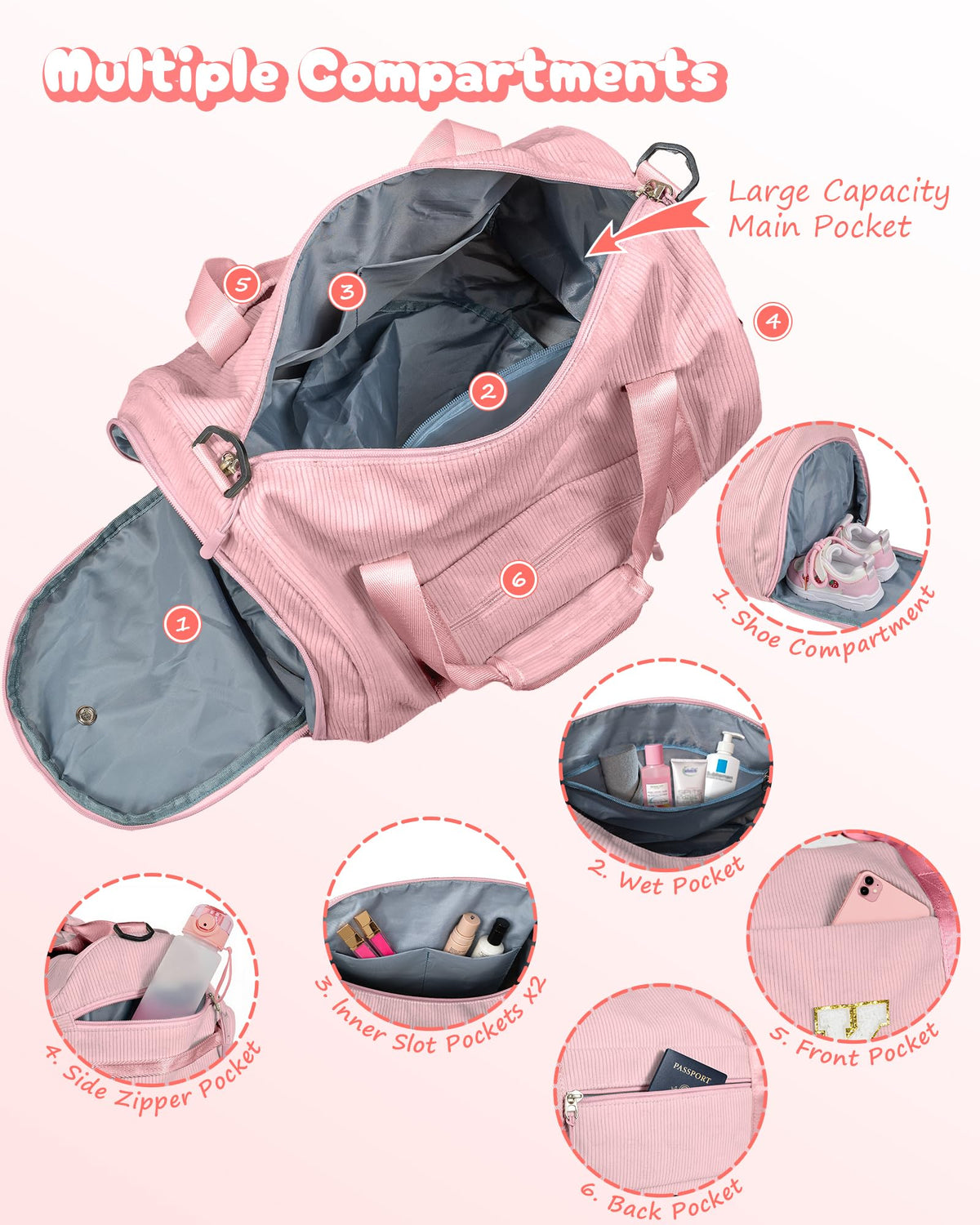 Vogewood 3 Year Old Girl Birthday Gifts, Girls Gym Bag, Kids Personalized Dance Bags with Shoe Compartment, Customized Travel Duffle with Toiletry Bag, Gift for Ballet Gymnastics Kid (Letter R)