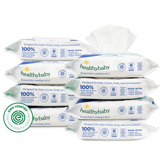 HealthyBaby Our Wet Wipes | EWG Verified Safe | 100% Water & Plant Based | Unscented & Safe for Sensitive Skin | Fragrance Free and Totally Chlorine Free (8 packs, 512 wipes)