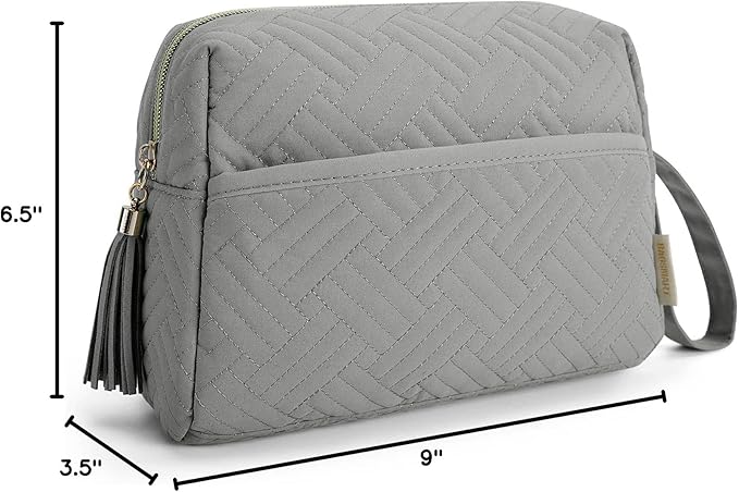 BAGSMART Makeup Bag, Elegant Roomy Cosmetic Pouch for Purse,Travel Zipper Pouch,Water-resistant Toiletry Bag,Makeup Accessories Organizer, Grey