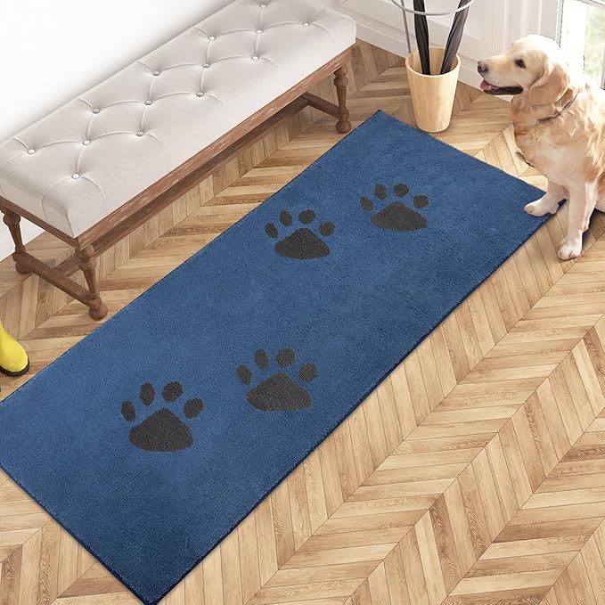 PURRUGS Dirt Trapping Door Mat 24" x 59", Non-Skid/Slip Machine Washable Microfiber Entrance Rug, Shoes Scraper, Dog Doormat, Super Absorbent Floor Mat for Muddy Wet Shoes and Paws, Blue