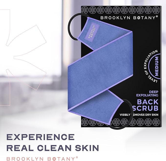 Brooklyn Botany Exfoliating Back Scrubber for Shower and Bath with Handles – Heavy Duty Exfoliating Body Scrubber for Massage and Dead Skin Remover for Body – 32.5” x 5”
