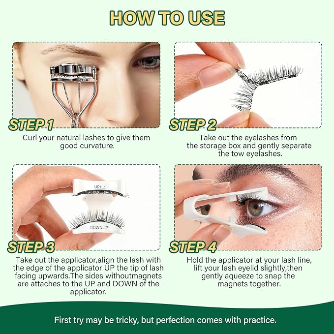 KEYYOU Daily Wear Reusable Magnetic Eyelashes 2 Pair with Applicator No Glue Needed 3D Natural Magnetic Lashes, Easy to Apply & Long Lasting for Daily Use & Events(A01+A02)