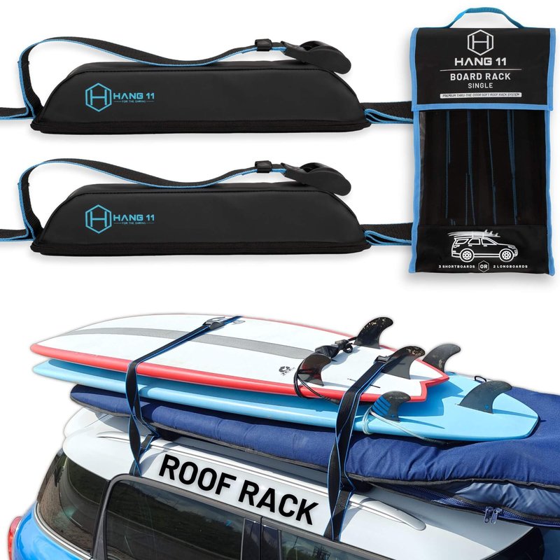 Hang 11 Surfboard Roof Rack - Soft Padded Surfboard Rack for Car, No-Scratch Buckles, Fits Most Vehicles Without Crossbars, Extra-Wide 1.5” Straps, Carries up to 3 Boards (Single / 3 Boards)