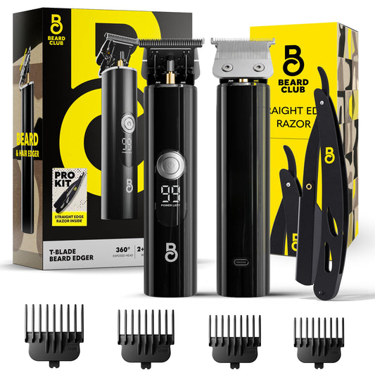 The Beard Club Professional T-Blade Beard Trimmer for Men with Straight Razor - Barber Electric Shaver & Hair Clippers for Men â Zero Gapped Cordless Hair Trimmer & Edger, Line Up Grooming Kit