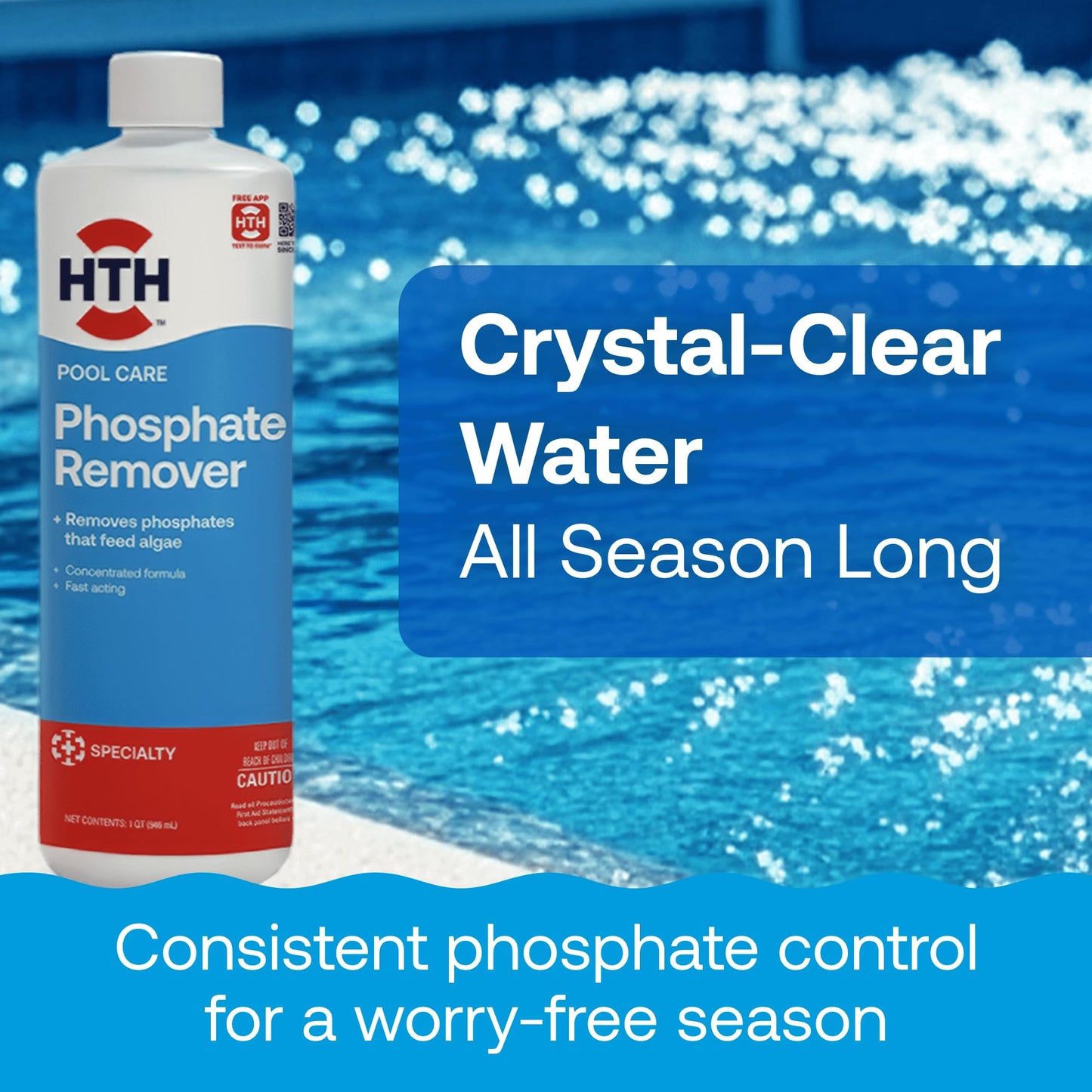 HTH 87322 Phosphate Remover Swimming Pool Chemical, 1 qt
